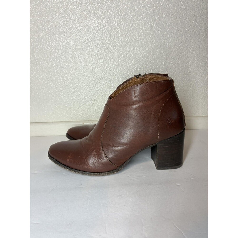 Frye Nora Booties Womens Size 9 Brown Leather Ankle Zip Block Heel Dressy Casual